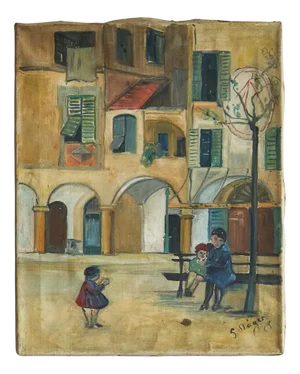 Fritz Stäge, Village Green, Oil on Canvas, 1928