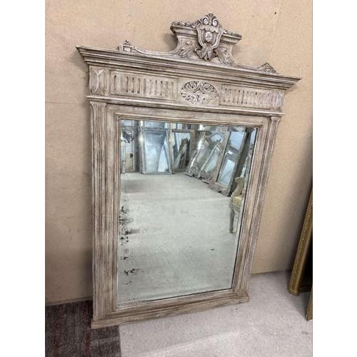 Wood Large 19th Century Antique French Painted Carved Wood Mirror For Sale - Image 7 of 7