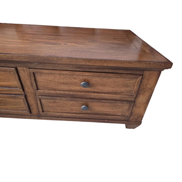 Mission 1990s Ethan Allen Cassidy Coffee Table Rectangular Cocktail Storage 2 Drawer Map Chest For Sale - Image 3 of 17