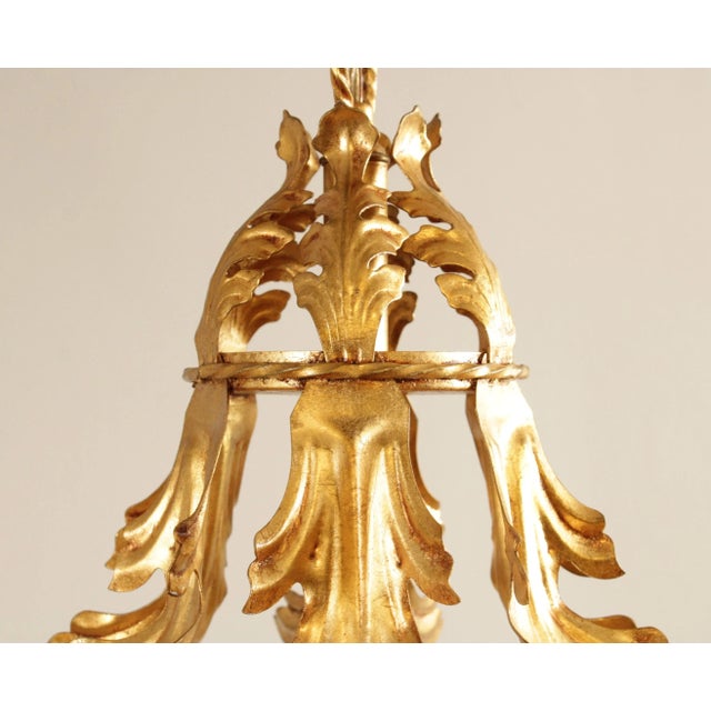 Metal Mid 20th Century Italian Hollywood Regency Gilt Tole Lantern Chandelier For Sale - Image 7 of 13