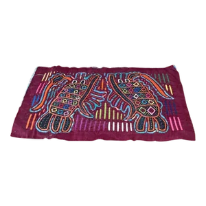 Vintage Embroidery Maroon Fabric Remnant