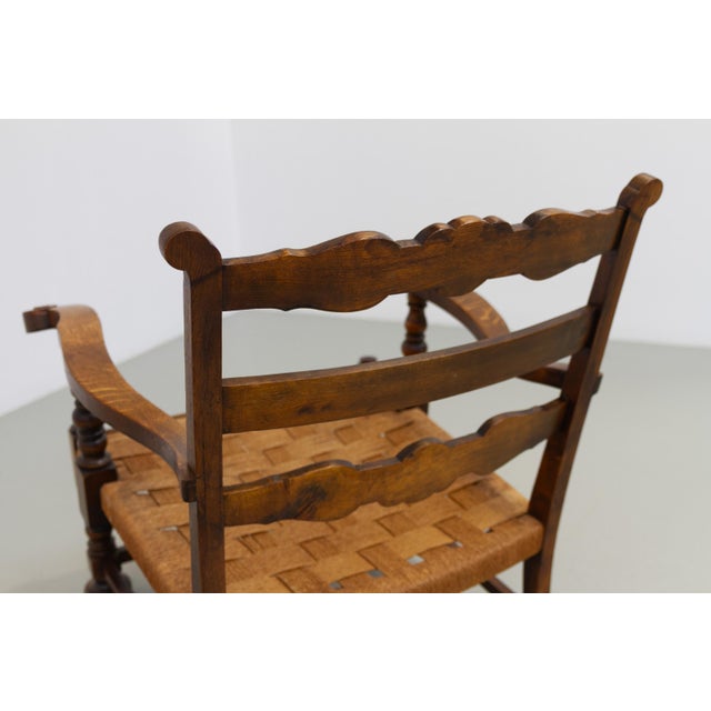 Brown Danish Art Nouveau Lounge Chair in Oak and Papercord, 1930s For Sale - Image 8 of 18
