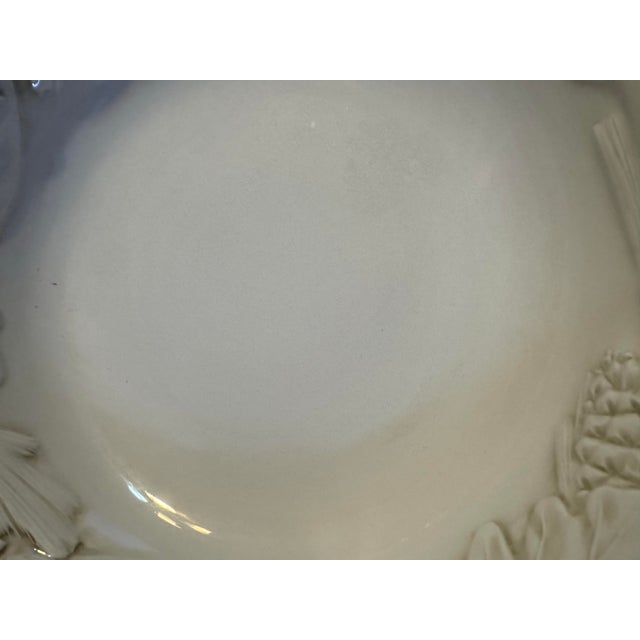 Cabin Vintage White Ceramic Embossed Serving Bowl by La Ceramica VBC For Sale - Image 3 of 12
