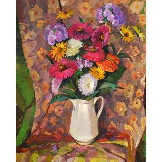 Oil Painting Still Life With a White Vase Egor Ktpatunov For Sale