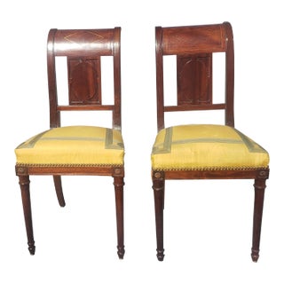 19th Century George Jacob Continental Brass Inlaid Mahogany Side Chairs, a Pair For Sale