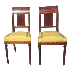 19th Century George Jacob Continental Brass Inlaid Mahogany Side Chairs, a Pair