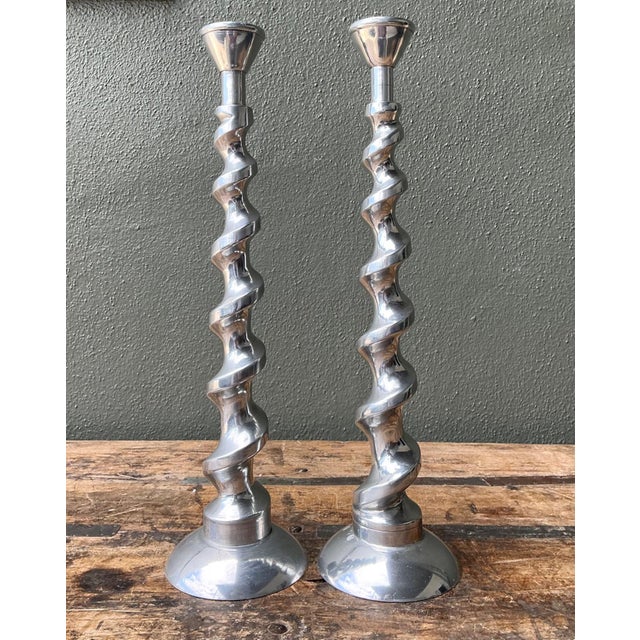 Vintage Spiral Aluminum Candle Holders - A Pair For Sale In West Palm - Image 6 of 12