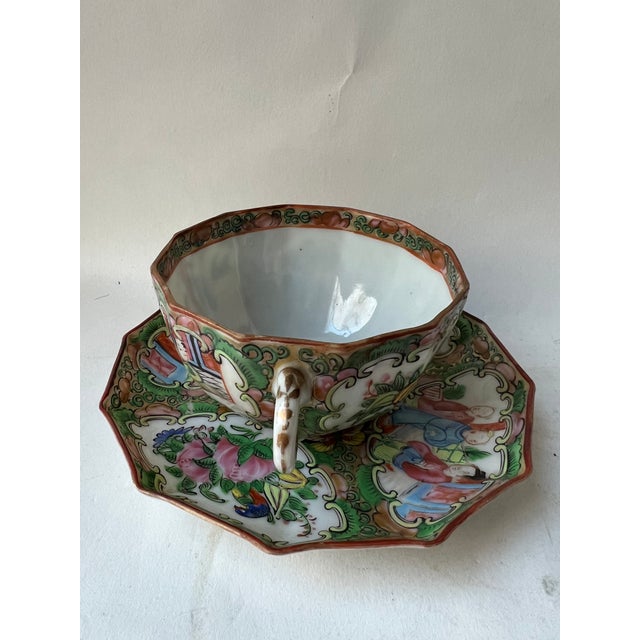 19th Century 19th Century Chinese Famille Rose Medallion Eggshell Porcelain Cup & Saucer Set- 2 Pieces For Sale - Image 5 of 13