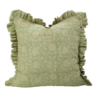 Fabdivine Elegant Handmade Linen Pillow Cover Floral Block Print Design- 12x20 Inch, 6Kamal For Sale