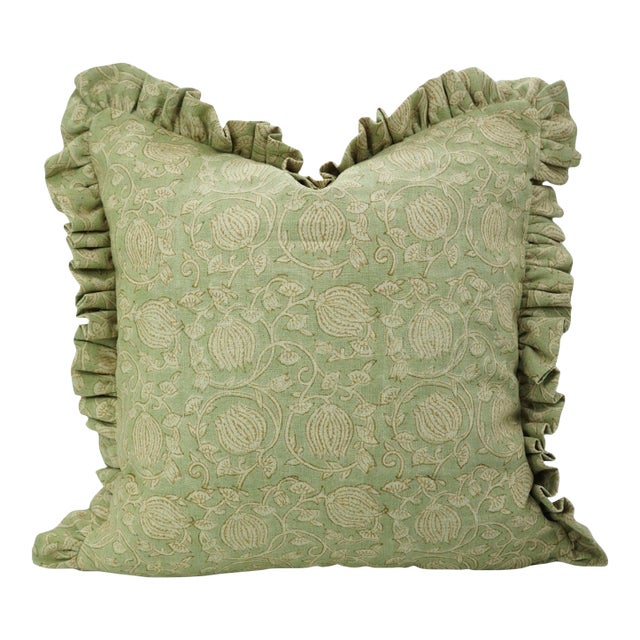 Fabdivine Elegant Handmade Linen Pillow Cover Floral Block Print Design- 12x20 Inch, 6Kamal For Sale