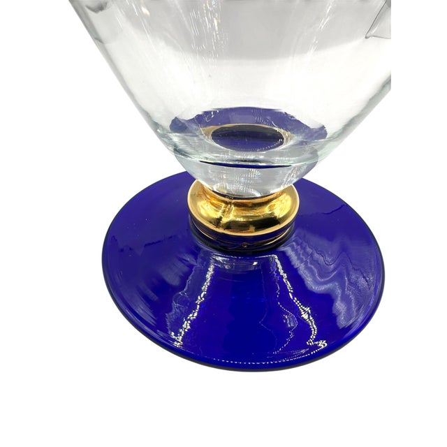 Vintage Romanian Cobalt Blue and Gold Crystal Pedestal Pitcher For Sale - Image 9 of 12