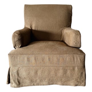 Juliana Slip Covered Chair in Spice Belgian Linen For Sale