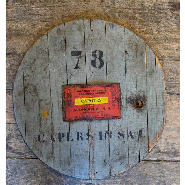 Antique Spanish Capers Barrel Top Sign For Sale - Image 13 of 14