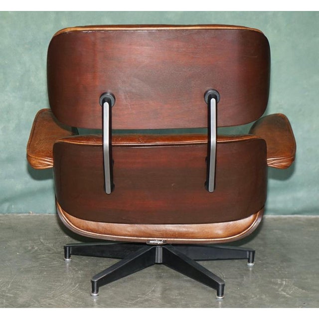 Set of Brown Leather Lounge Armchair and Ottoman with Bentwood Frame from Artsome For Sale - Image 16 of 18