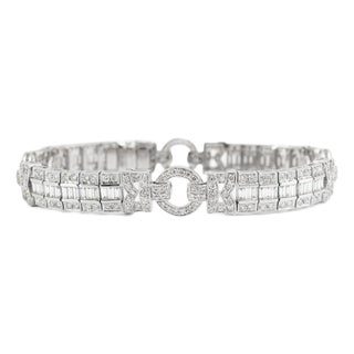 Vintage Style 18k White Gold 5.05ctw Diamond Art Deco Cocktail Link Bracelet For Sale