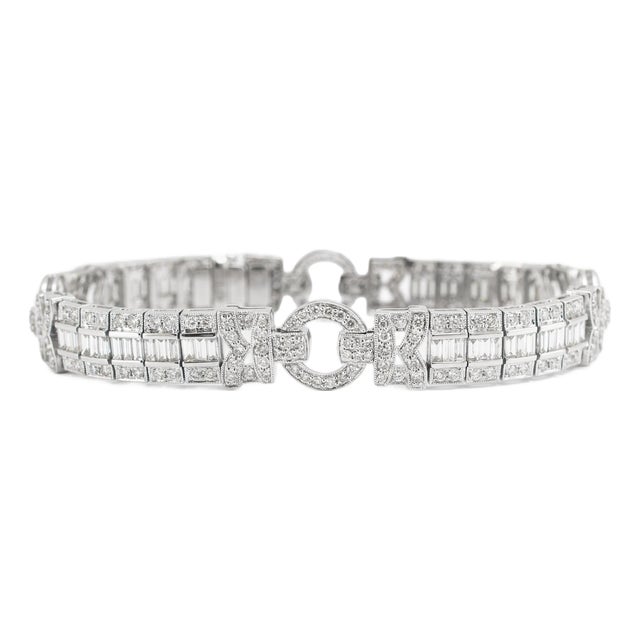 Vintage Style 18k White Gold 5.05ctw Diamond Art Deco Cocktail Link Bracelet For Sale