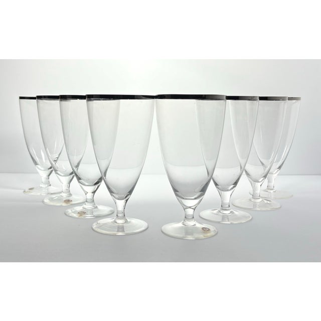 1960s Mid-century Vintage Minimalist 8 Silver Rim Iced Tea Glasses 6 1/2” 14oz Good vintage condition. No chips, cracks,...