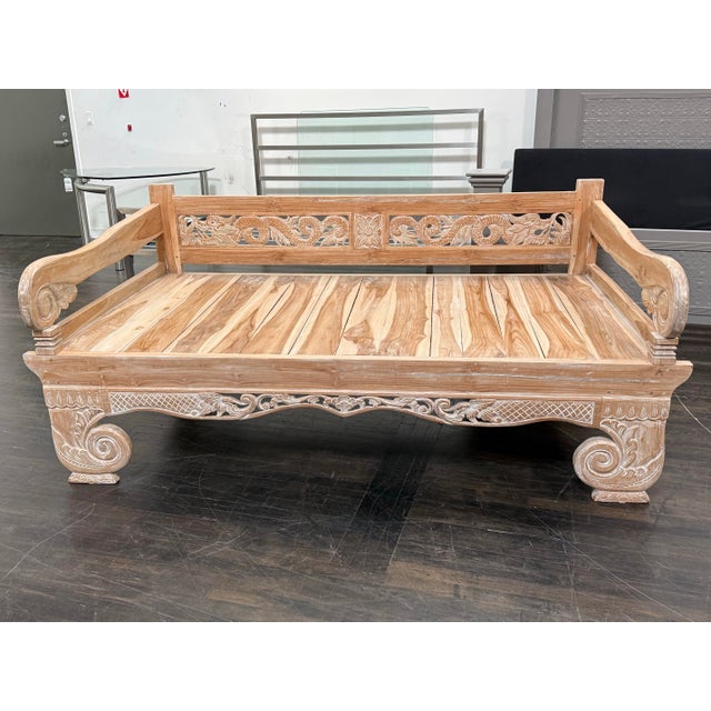 Wood Hand-Carved Teak Daybed, Vintage For Sale - Image 7 of 12