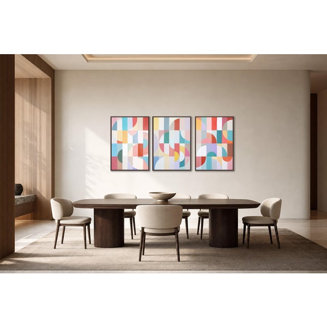2026, Original Bauhaus Painting, Art Deco Gem Maze, Acrylic Paint on Watercolor Paper by Natalia Roman - Set of 3 For Sale - Image 11 of 11