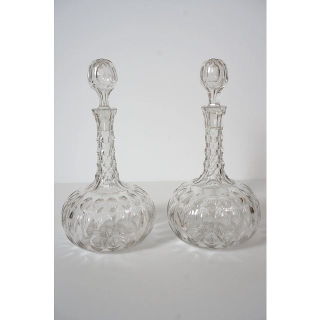 Transparent Antique Pair of Crystal Decanters For Sale - Image 8 of 10