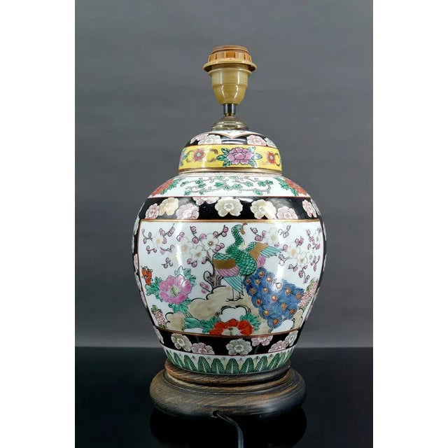 Chinese Porcelain Lamp Decorated with Flowers and Peacocks, 1890s For Sale - Image 4 of 6