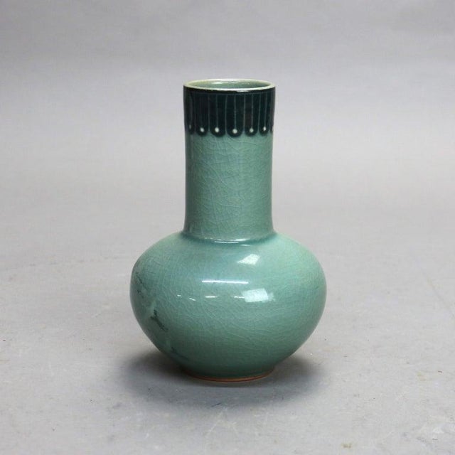 Asian Antique Asian Celadon Pottery Bud Vase With Marsh Scene Signed Early 19thC For Sale - Image 3 of 6
