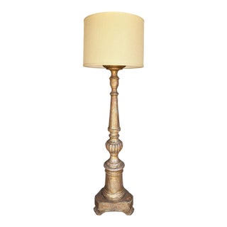 Antique White Gold Giltwood Floor Lamp W Custom Shade For Sale