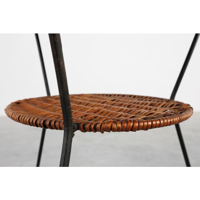 Mid-Century Woven Rattan, Wicker and Iron Two-Tier Round Coffee Table, Italy, 1960s For Sale - Image 4 of 13