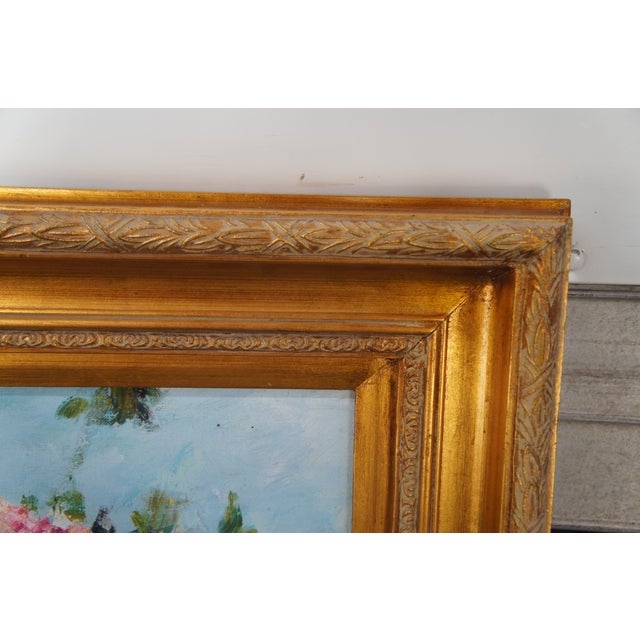 20th Century Still Life Oil Painting Bouquet of Flowers in Blue Vase Framed 43" For Sale - Image 6 of 12