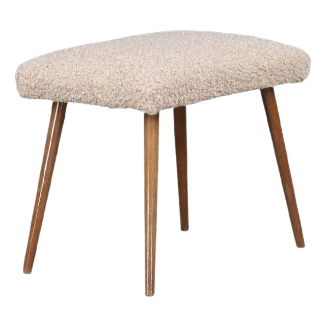 Mid-Century Modern Beechwood Stool with New Teddy Upholstery, Cz, 1960s For Sale