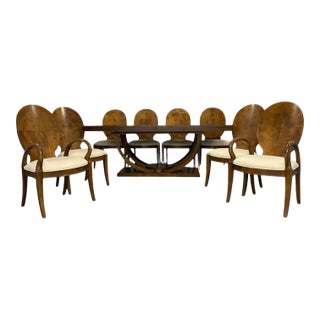 Century Furniture Omni Dining Table With Eight Chairs, Contemporary, Art Deco, Burl For Sale