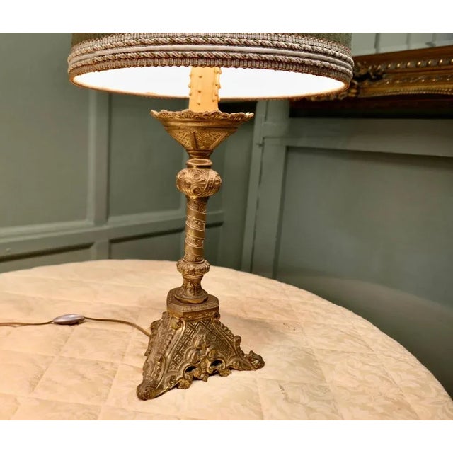 1900 - 1909 Antique French Gothic Brass Table Lamps, 1900, Set of 2 For Sale - Image 5 of 10