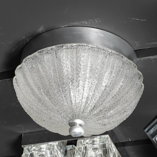 Pair of Mid Century Mottled & Fluted Murano Glass Flush Mount Chandeliers For Sale - Image 9 of 18
