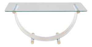 Art Deco U Shape Brass and Chrome Glass Console Table