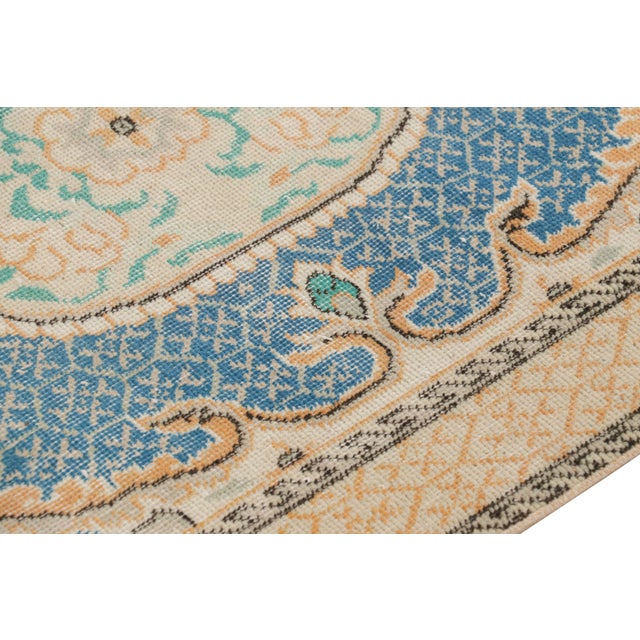 Vintage Zeki Müren Rug in Blue With Colorful Floral Medallion, From Rug & Kilim For Sale In New York - Image 6 of 8