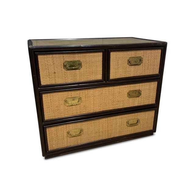 Mid-Century Chest of Drawers in Rattan and Ebonised Wood with Brass Handles, 1890s For Sale - Image 15 of 18