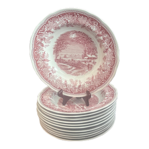 Spode Winters Eve Red Rimmed Bowls-Set of 12