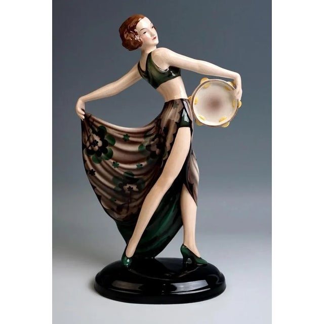 Vienna Dancer with Tambourine La Jana by Josef Lorenzl for Goldscheider, 1937 For Sale - Image 3 of 10