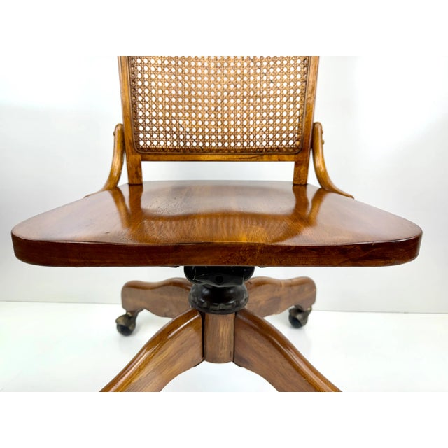 Mid Century Cane Back Swivel Office Chair | Chairish