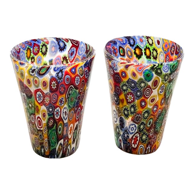 Set of 2 Murano Glass Bud Vases With Murrina Millefiori. For Sale