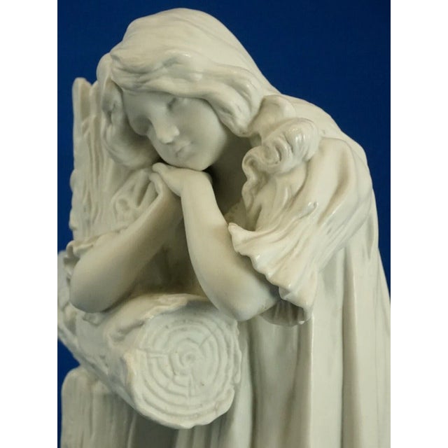 Large 20th Century Biscuit Porcelain Sculpture of a Little Girl Praying on a Cross from Betoule Et Cie, Limoges, France For Sale - Image 17 of 18