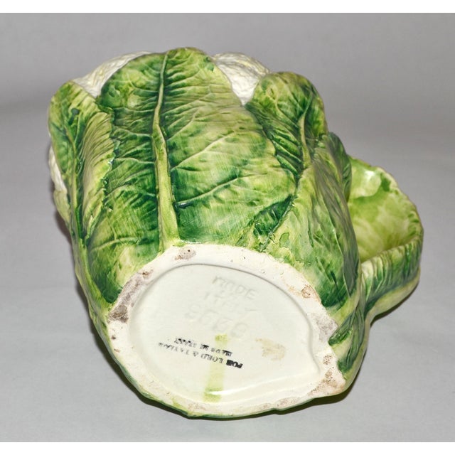 1970s Majolica Green White Cauliflower Ceramic Pitcher Italy Mark Lord & Taylor For Sale - Image 11 of 15
