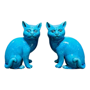 Chinese Export Porcelain Turquoise Pair of Cats