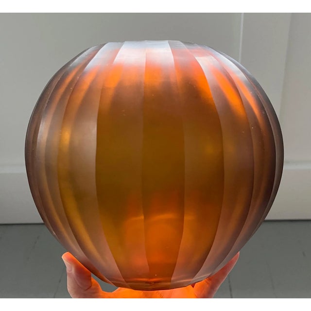 French Art Deco Amber Glass Faceted Rose Bowl Vase For Sale - Image 4 of 13