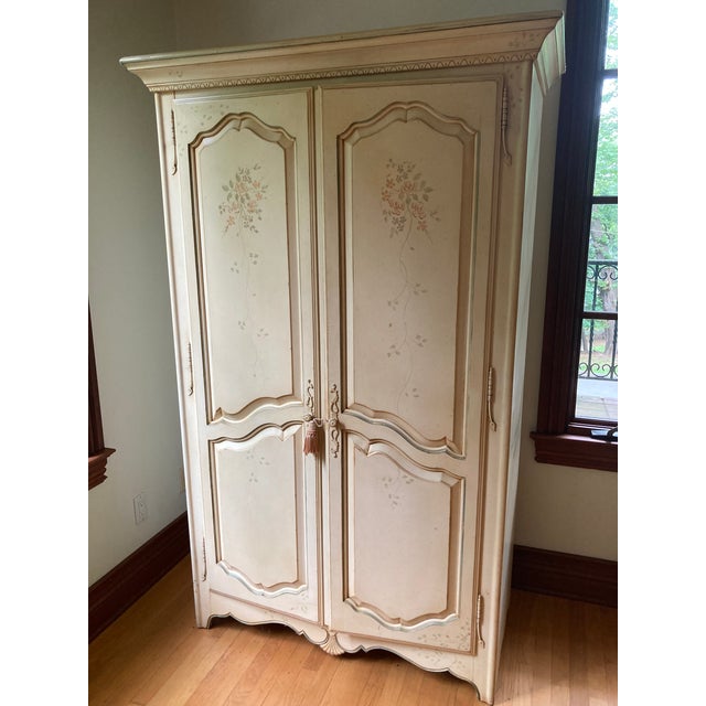 French Country Armoire, Hand Painted Floral Motifs. Ethan Allen For Sale - Image 12 of 14