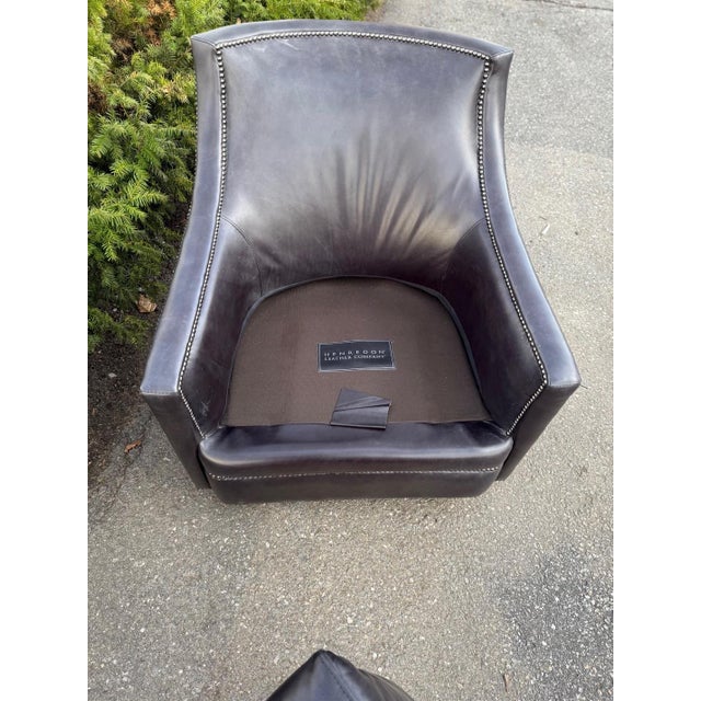 2010s Henredon Leather Swivel Chair For Sale - Image 9 of 12