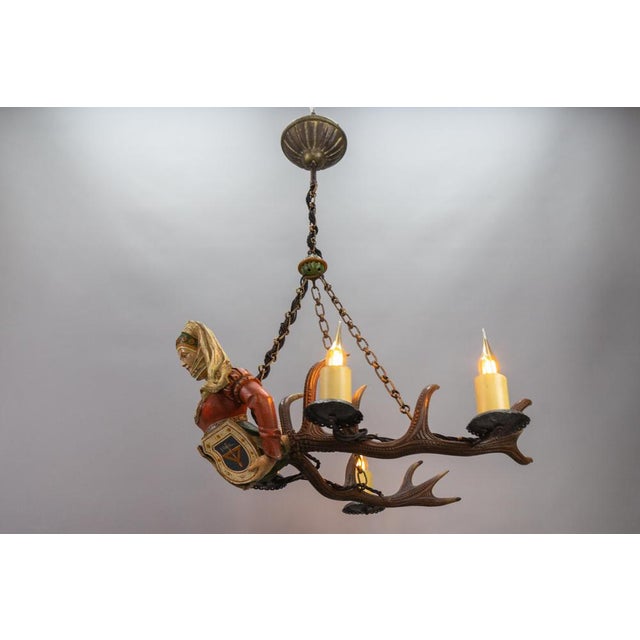 Antique Carved Wooden Four-Light Chandelier, 1890s For Sale - Image 11 of 18