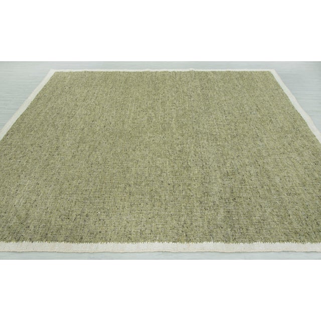 8x10 Natural Wool Jute Cream Green Solid Premium Rug For Sale - Image 14 of 17