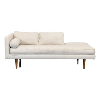 West Elm Monroe Modern Light Beige Chaise Sofa With Bolster Pillow For Sale