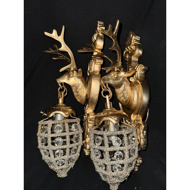 Metal Late 20th Century French Louis XVI Gold Deer Wall Lamps/ Sconces - Pair of 2 PCS For Sale - Image 7 of 15